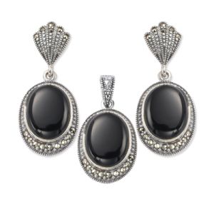 Marcasite Jewelry Set-E0214-ONX-PIN