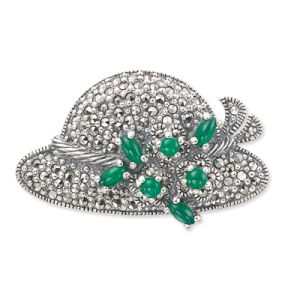 Sterling Silver Marcasite Lady Hat Brooch with Multi stone