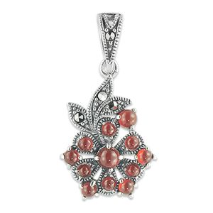 Red Agate Flower Bunch Marcasite Pendant