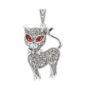 Cat Jewelry with Marquise Agate Marcasite Pendant