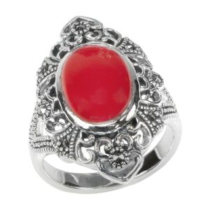 filigree style red agete bezel setting ring