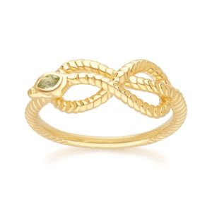 PERIDOT WINDING SNAKE RING IN GOLD PLATED STERLING SILVER