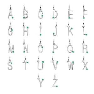 INITIAL EMERALD LETTER CHARM NECKLACE IN WHITE GOLD